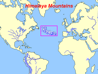 himalayan mountains on map