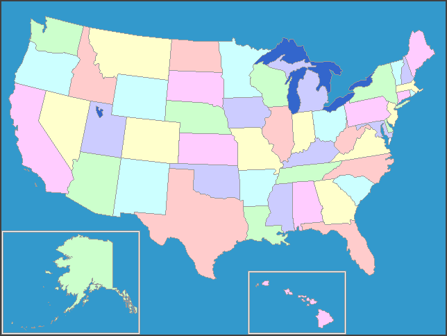 Map of United States, United States Map, states and oceans