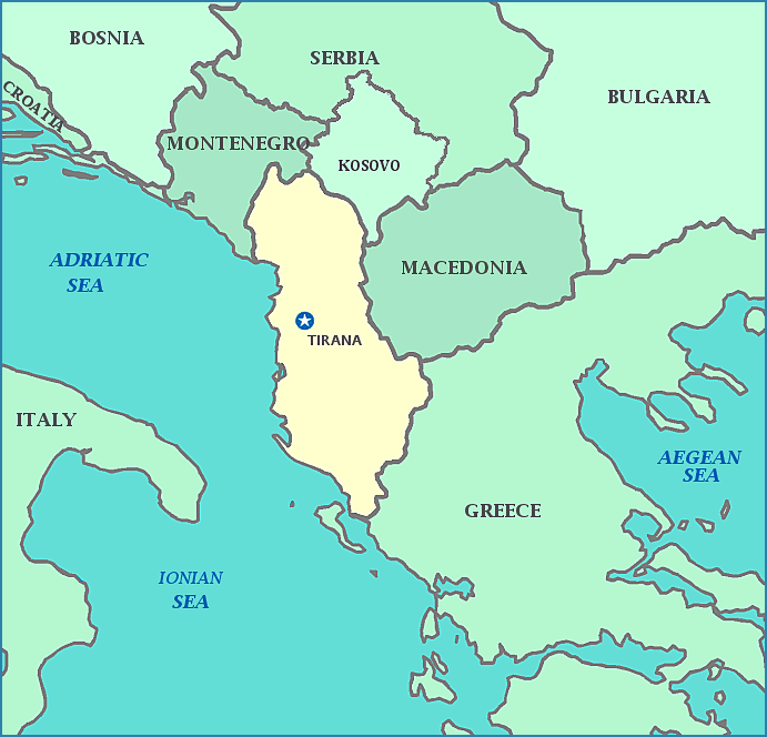 Map of Albania, Greece, Montenegro