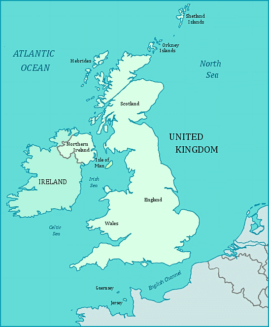 Map of the British Isles, England, Wales, Scotland, Ireland, Isle of Man