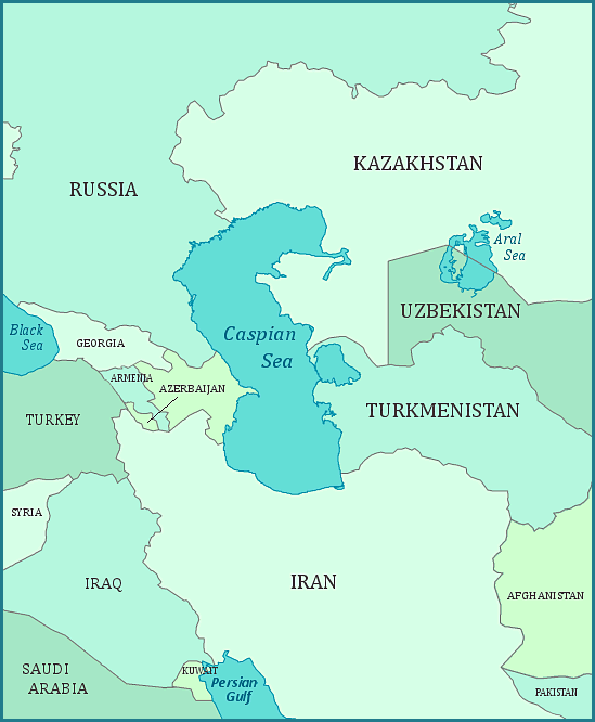 Map of the Caspian Sea and surrounding countries