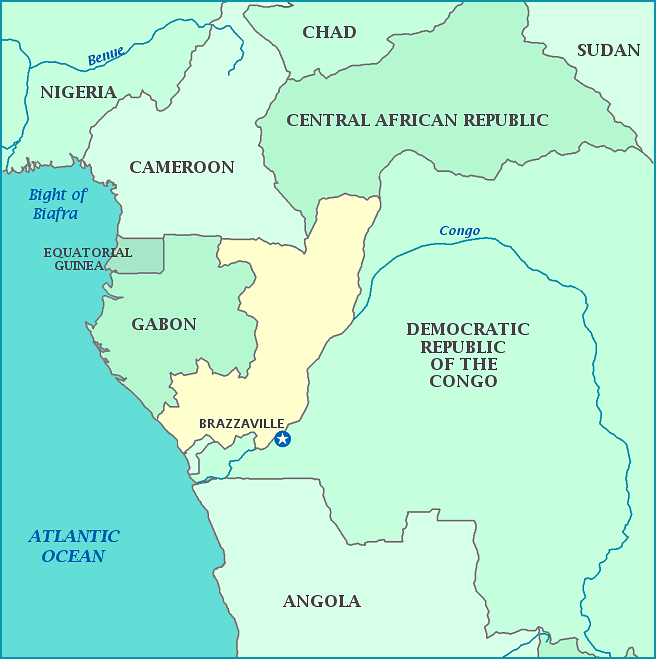 Congo map, Map of Congo, Brazzaville, Central African Republic, Democratic Republic of the Congo, Gabon, Cameroon, Atlantic Ocean