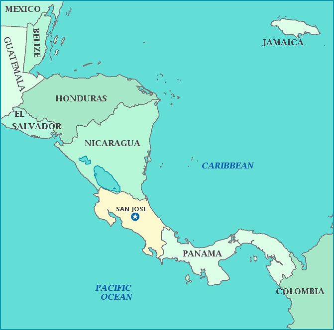 Costa Rica map, Map of Costa Rica, San Jose, Panama, Nicaragua, Caribbean Sea