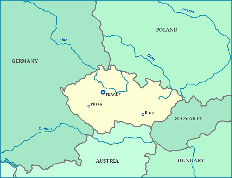 Map of Czech Republic, Germany, Poland, Slovakia, Austria, Hungary