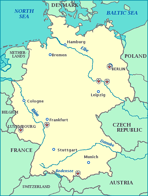 Map of Germany, showing sites of events important in European history.