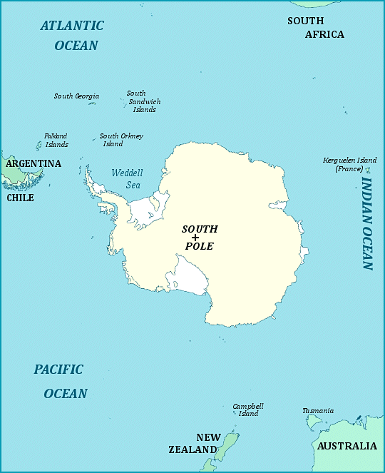 Map of Antarctica and surrounding seas