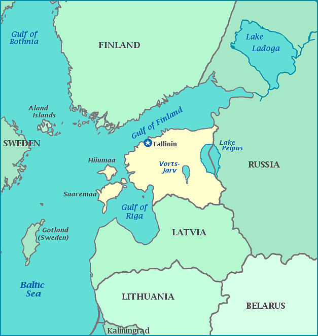 Map of Estonia, Latvia, Lithuania, Finland, Russia, Baltic Sea