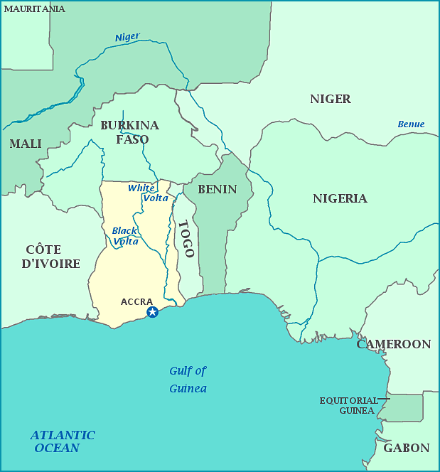 Ghana map, Map of Ghana, Cote d'Ivoire, Burkina Faso, Benin, Togo, Gulf of Guinea