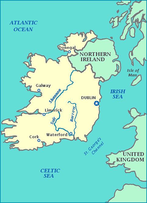 Map of Ireland, United Kingdom, Northern Ireland, Celtic Sea