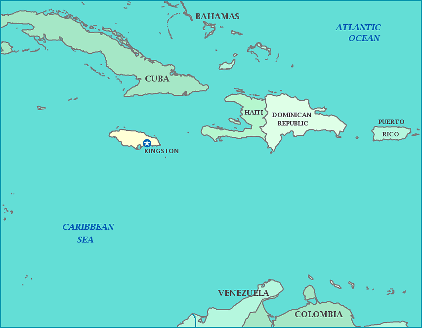 Jamaica map, Map of Jamaica, Kingston, Cuba, Haiti, Caribbean Sea
