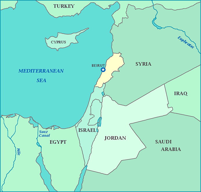 Lebanon map, Map of Lebanon, Beirut, Syria, Israel, Mediterranean Sea