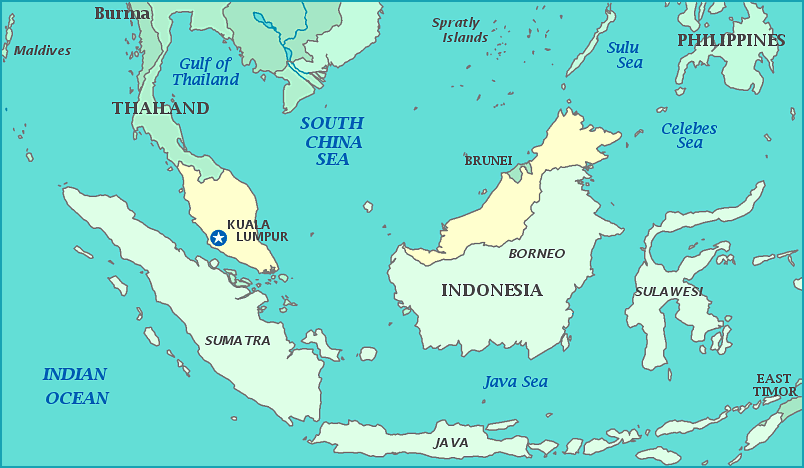 Map of Malaysia, Indonesia, Philippines, Thailand, South China Sea