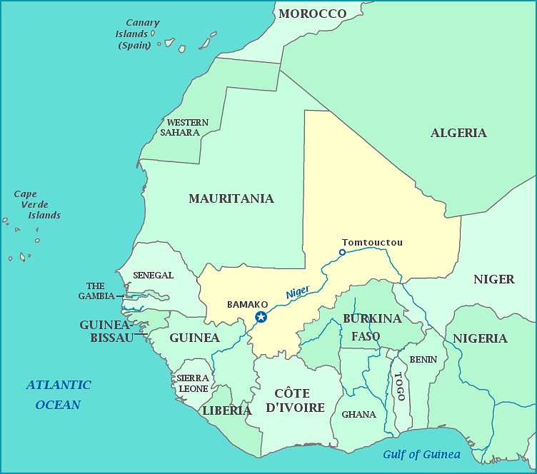 Mali map, Map of Mali, Bamako, Algeria, Niger, Burkina Faso, Cote d'Ivoire, Guinea, Senegal, Mauritania