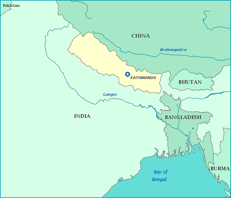 Map of Nepal, China, India, Bagladesh