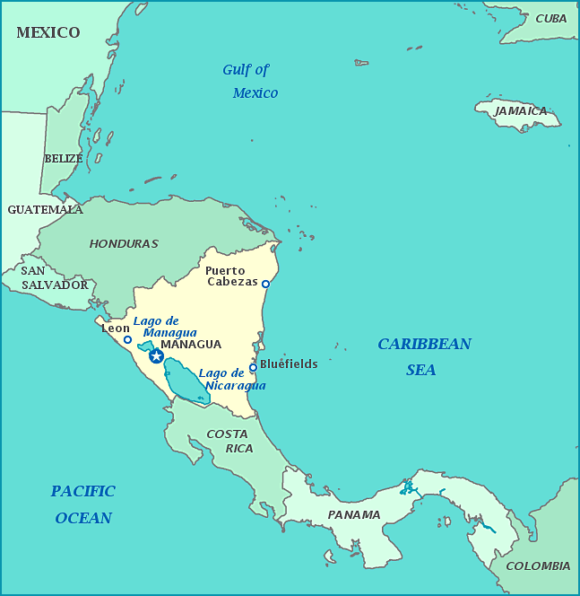 Nicaragua map, Map of Nicaragua, Managua, Costa Rica, Honduras, Lago de Nicaragua, Caribbean Sea