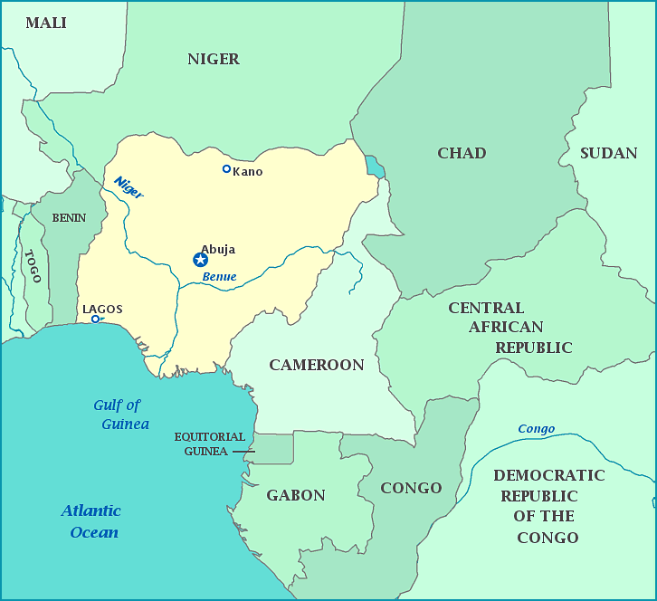 Nigeria map, Map of Nigeria, Abuja, Niger, Chad, Cameroon, Benin, Gulf of Guinea