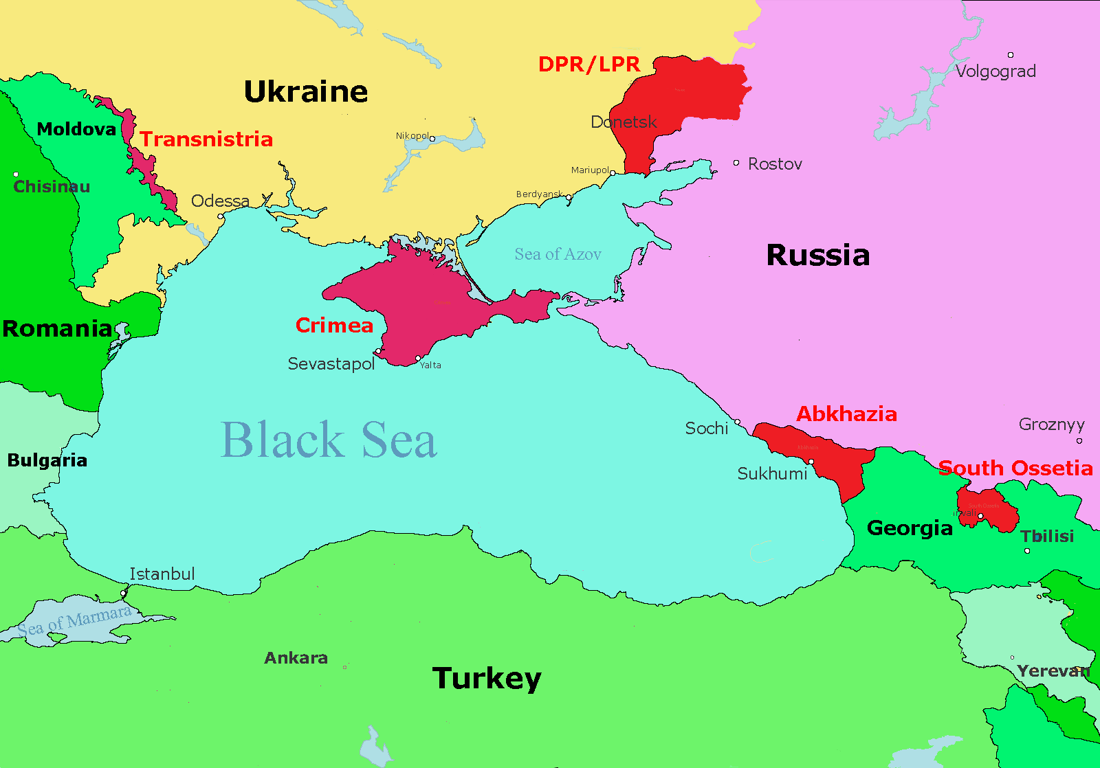 Map of the territories occupied by Russia on other countries