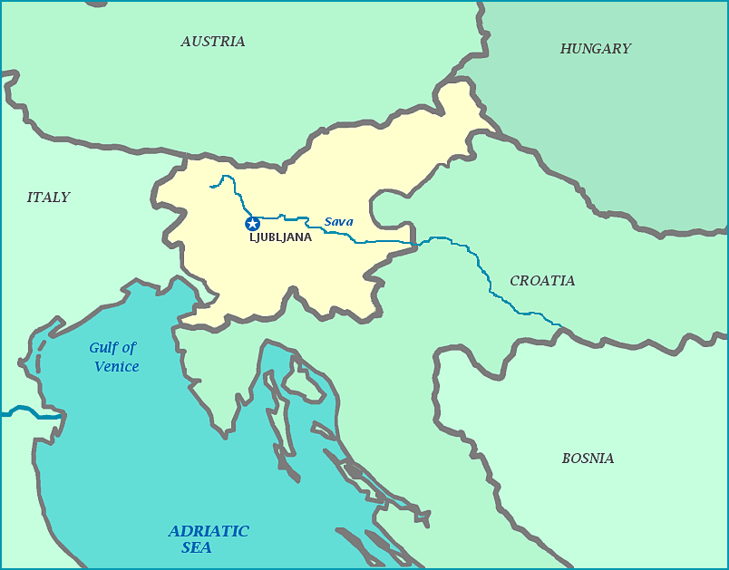Map of Slovenia, Austria, Hungary, Croatia, Italy, Bosnia, Adriatic Sea