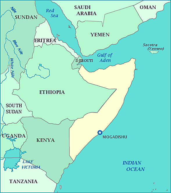 Somalia map, Map of Somalia, Mogadishu, Kenya, Ethiopia, Djibouti, Gulf of Aden, Indian Ocean