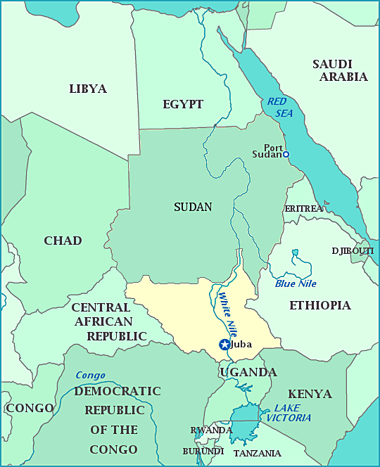 South Sudan map, Map of Sudan, Khartoum, Nile, Egypt, Eritrea, Ethiopia, Chad, Libya, Red Sea