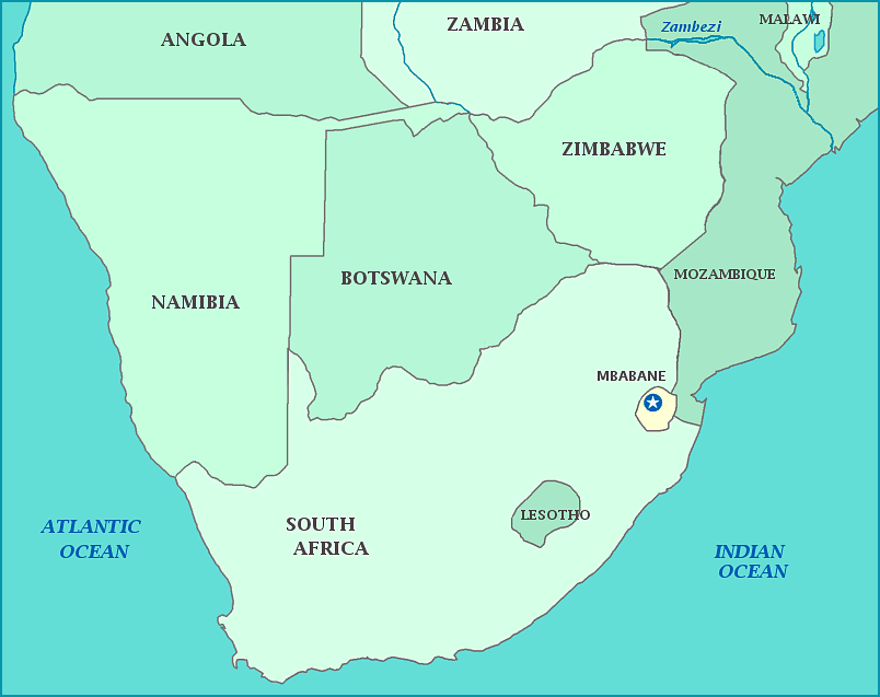 Swaziland map, Map of Swaziland, Mbabane, Soth Africa, Lesotho, Mozambique