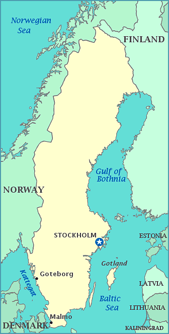 Map of Sweden, Norway, Finland, Estonia, Denmark, Baltic Sea