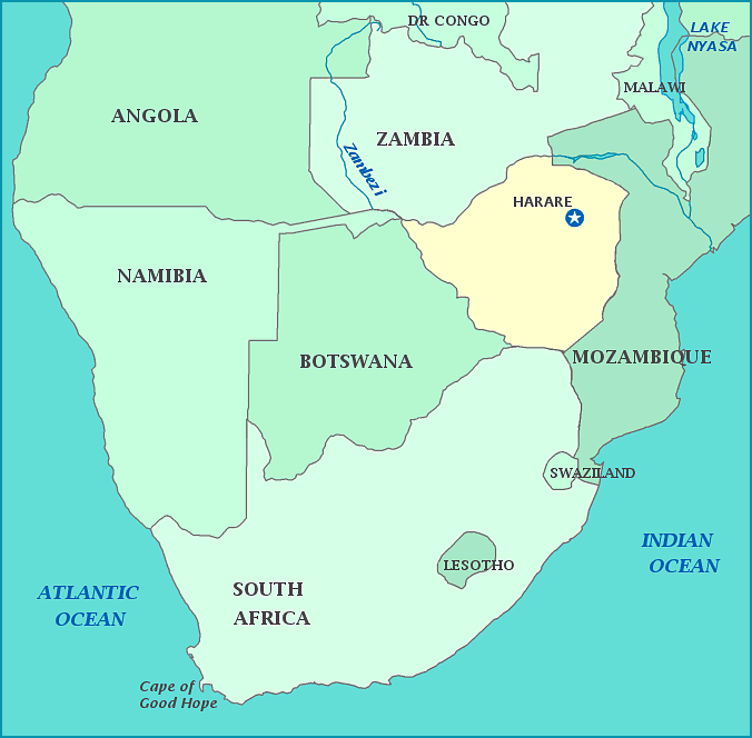 Zimbabwe map, Map of Zimbabwe,