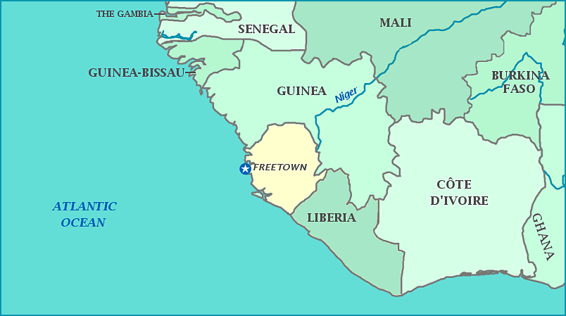 Sierra Leone map, Map of Sierra Leone, Freetown, Guinea, Liberia, Atlantic Ocean