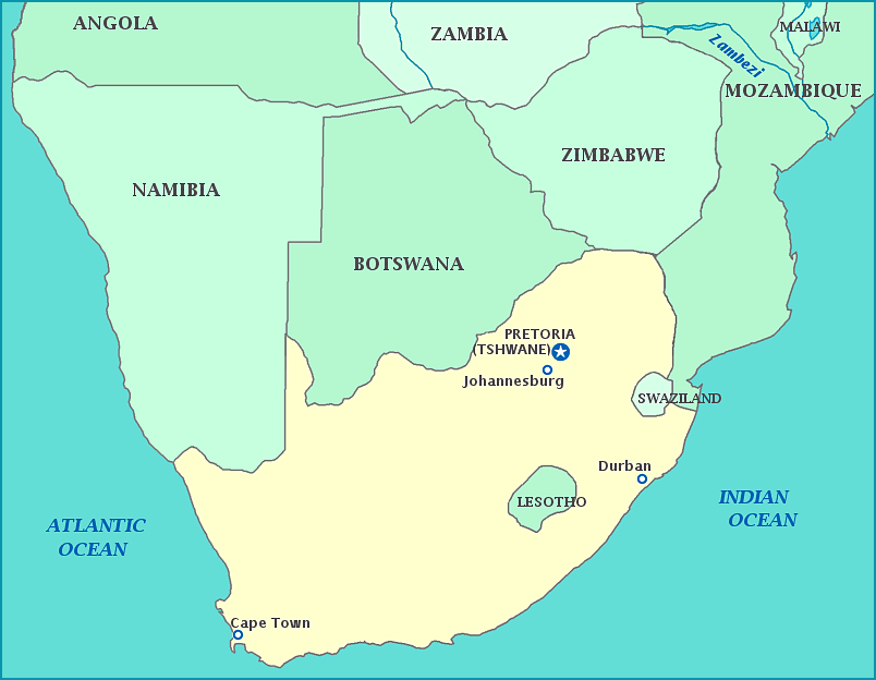 South Africa map, Map of South Africa, Pretoria, Lesotho, Swazliland, Namibia, Botswana, Zimbabwe, Mozambique