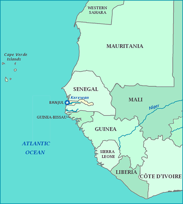 The Gambia map, Map of The Gambia, Banjul, Senegal, Mauritania, Mali, Guinea