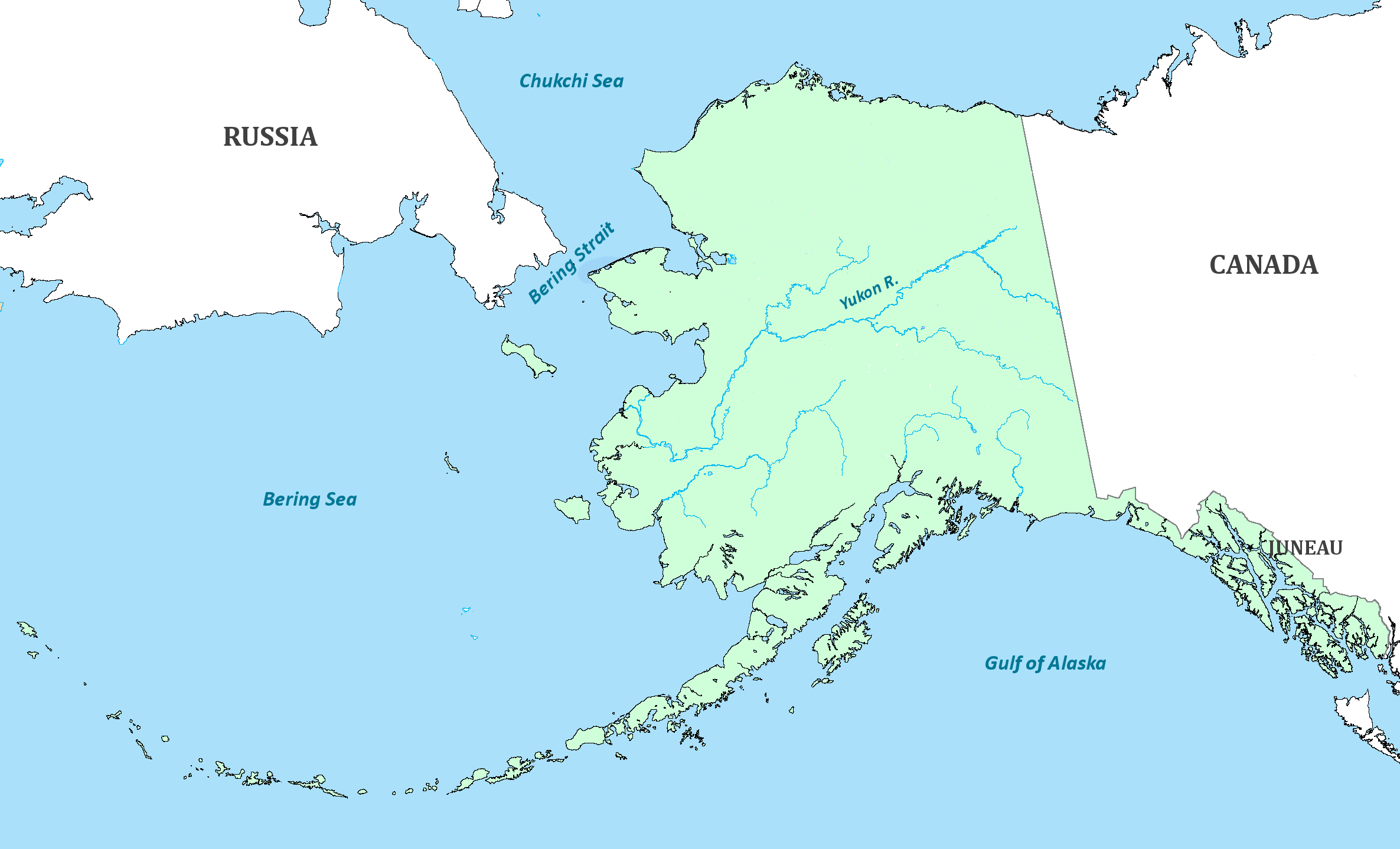 Map of Alaska, major cities, states and capitals