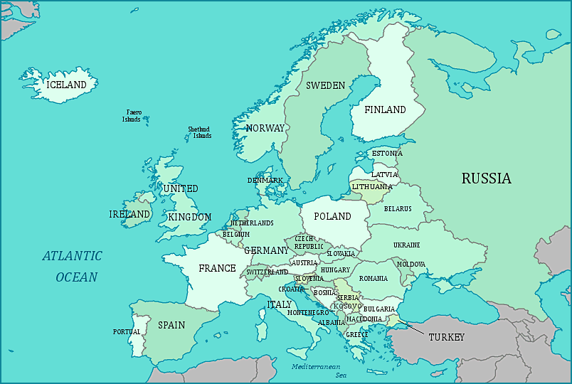 Map of Europe and European Contries