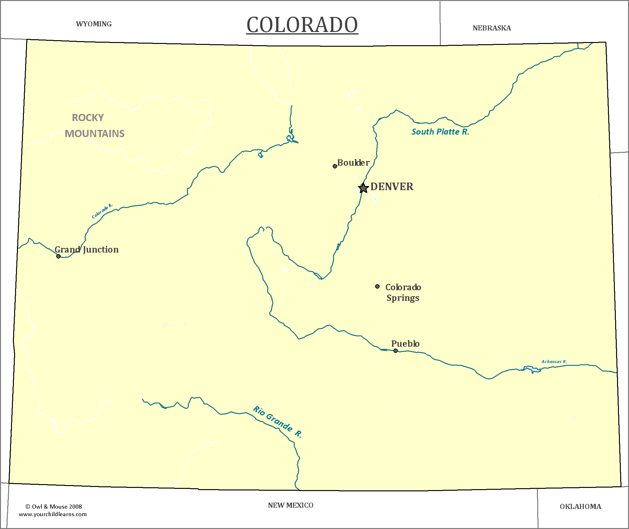 Map of Colorado, major cities, states and capitals