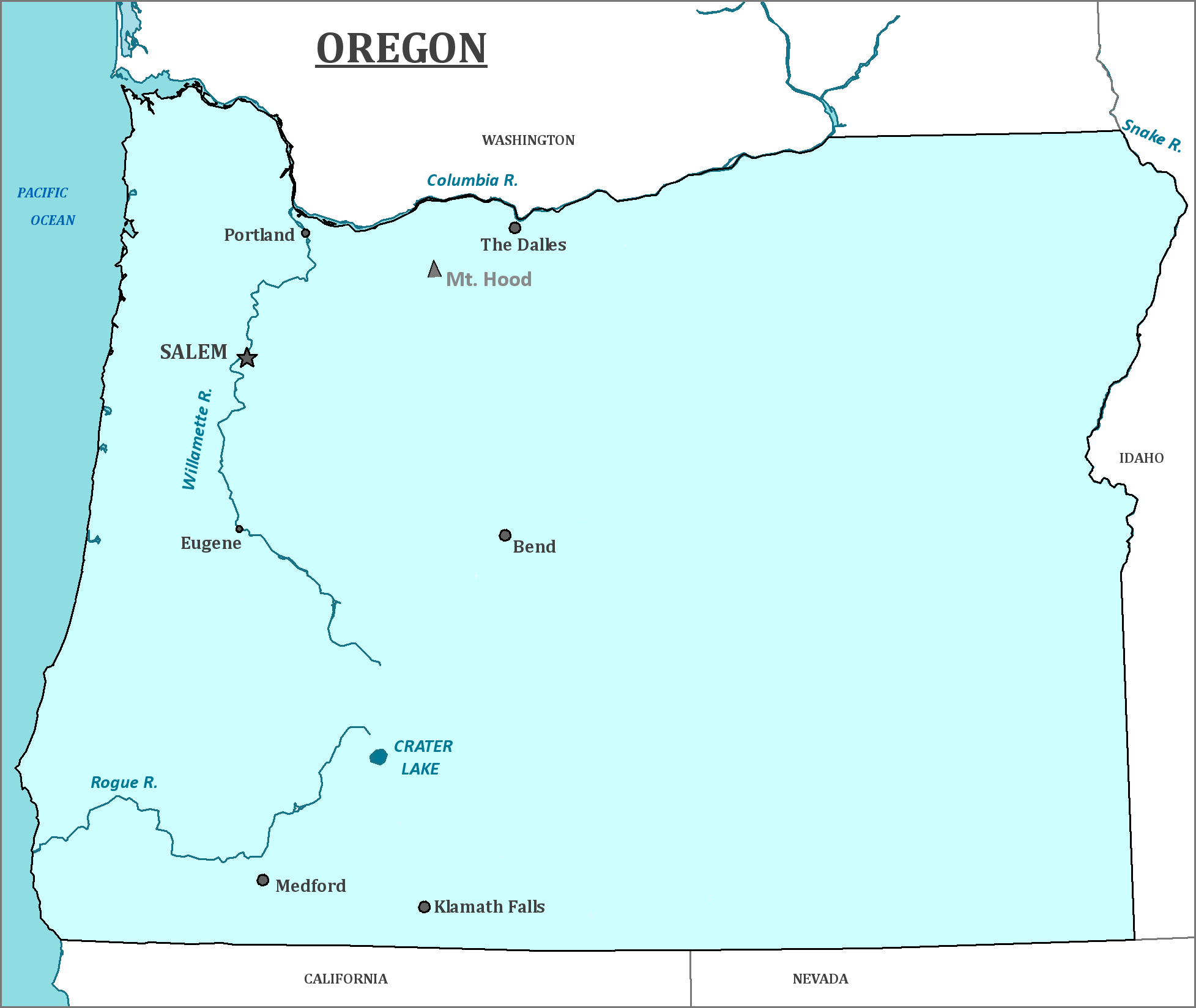 Map of Oregon, major cities, states and capitals