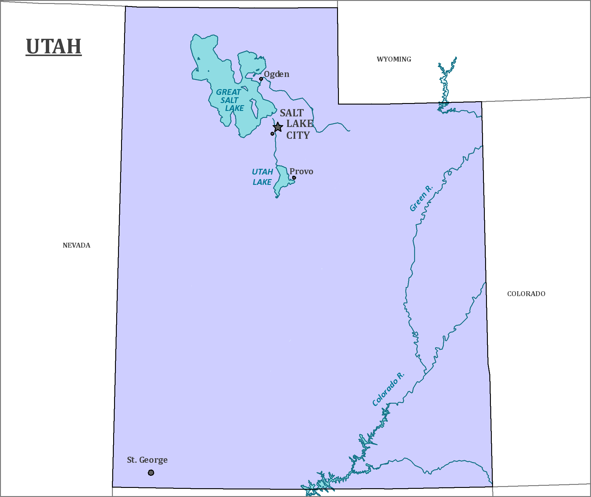 Map of Utah, major cities, states and capitals