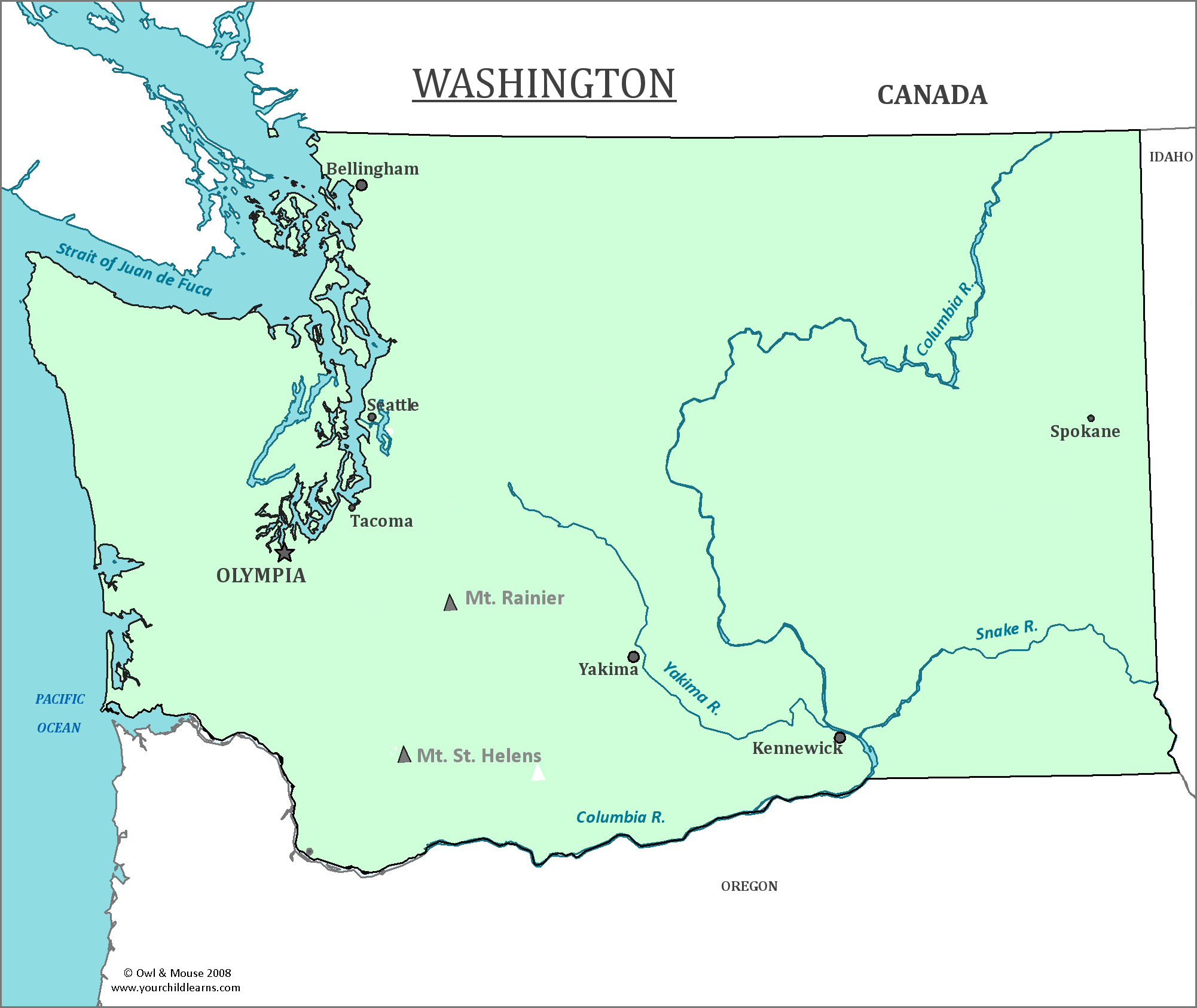 A Map Of Washington State The Capital Labeled 3185